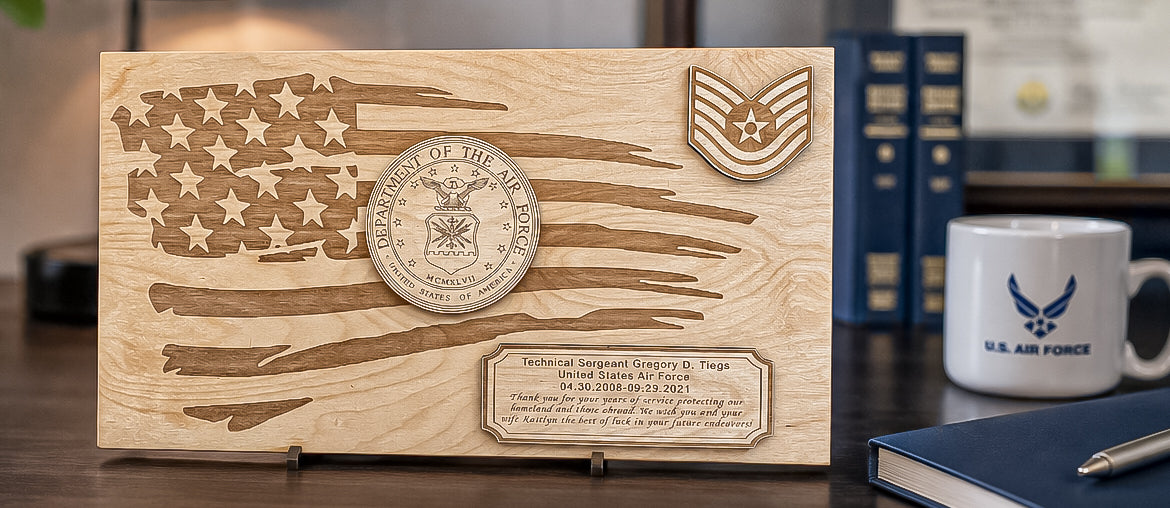 Personalized US Flag Plaque for Military Going Away, Promotion, or Retirement