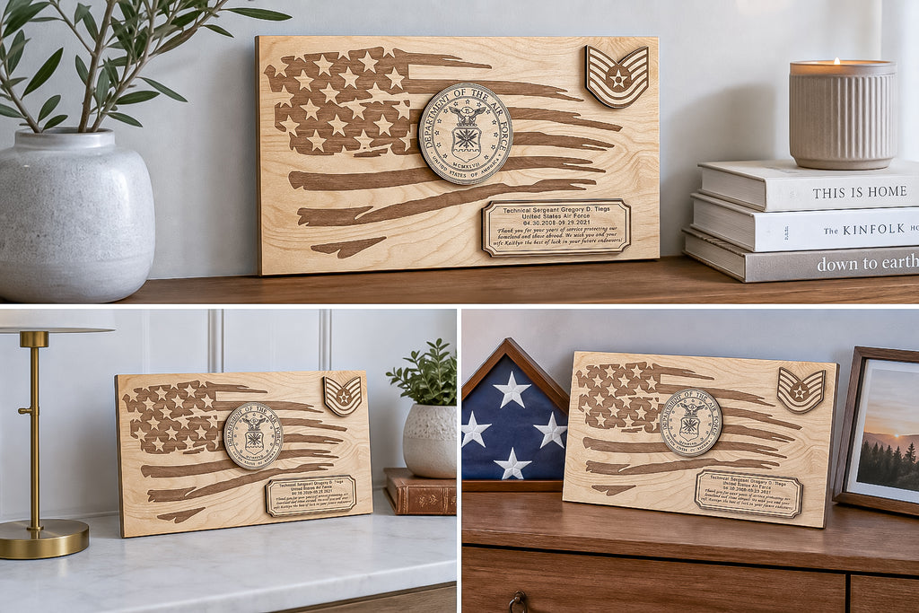 Personalized US Flag Plaque for Military Going Away, Promotion, or Retirement