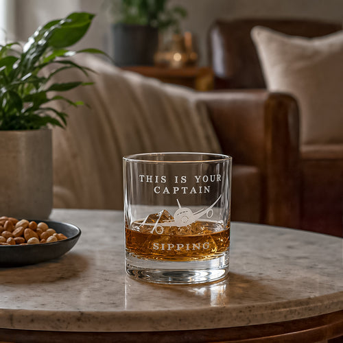 Engraved Bourbon Glass, Pilot Glass - Aviation Gift, "This Is Your Captain Sipping" Tumbler