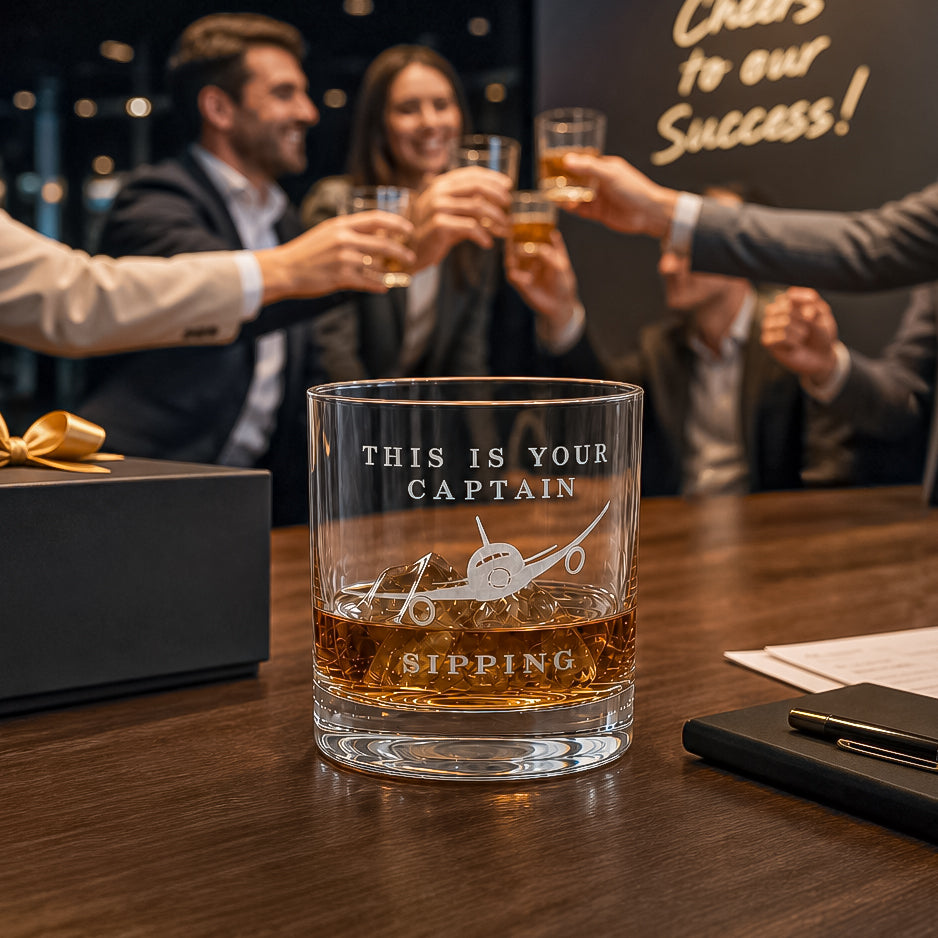 Engraved Bourbon Glass, Pilot Glass - Aviation Gift, "This Is Your Captain Sipping" Tumbler