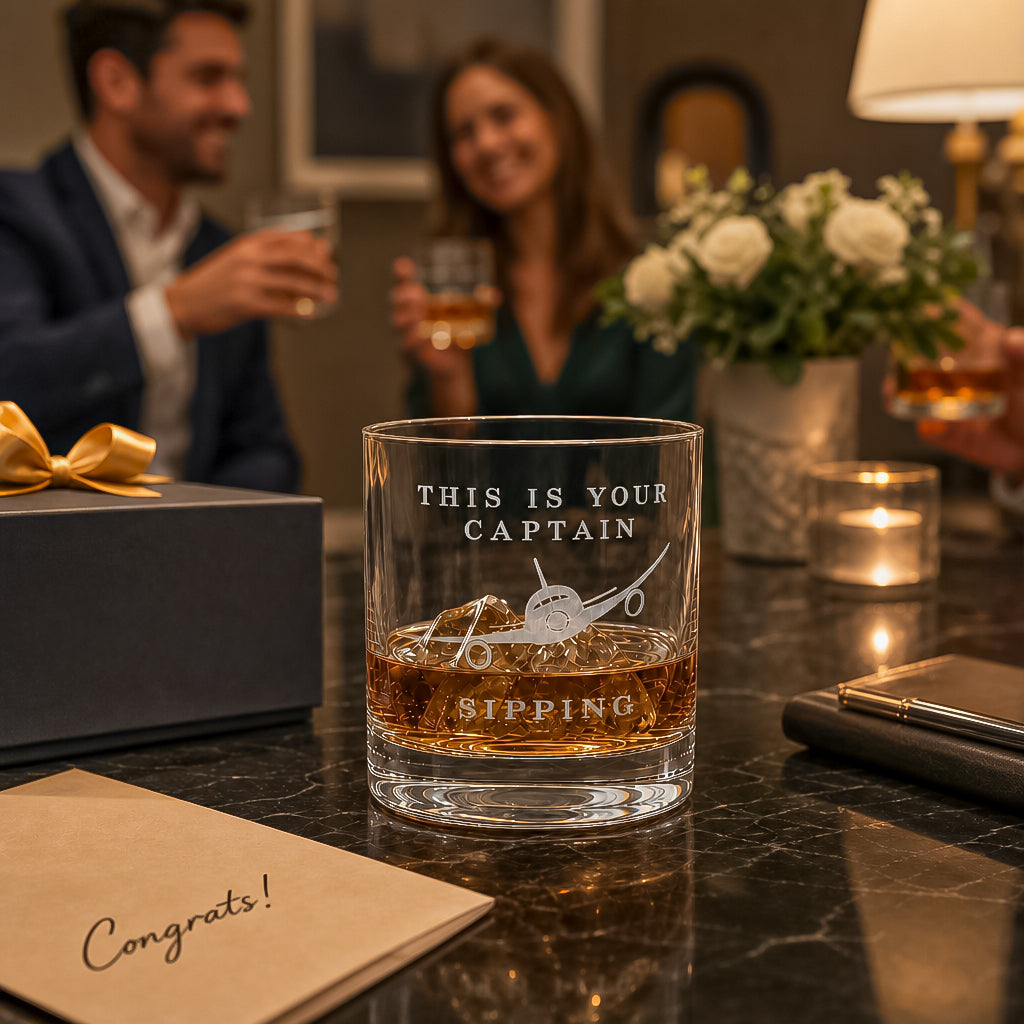 Engraved Bourbon Glass, Pilot Glass - Aviation Gift, "This Is Your Captain Sipping" Tumbler