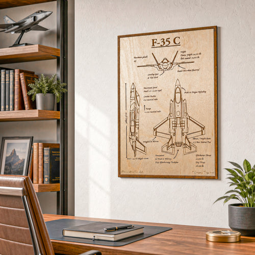F-35 Blueprint Wall Art | Aviation Gift | Laser Engraved Aircraft Schematic | Fighter Jet Decor | Military Pilot Gift | Veteran Art